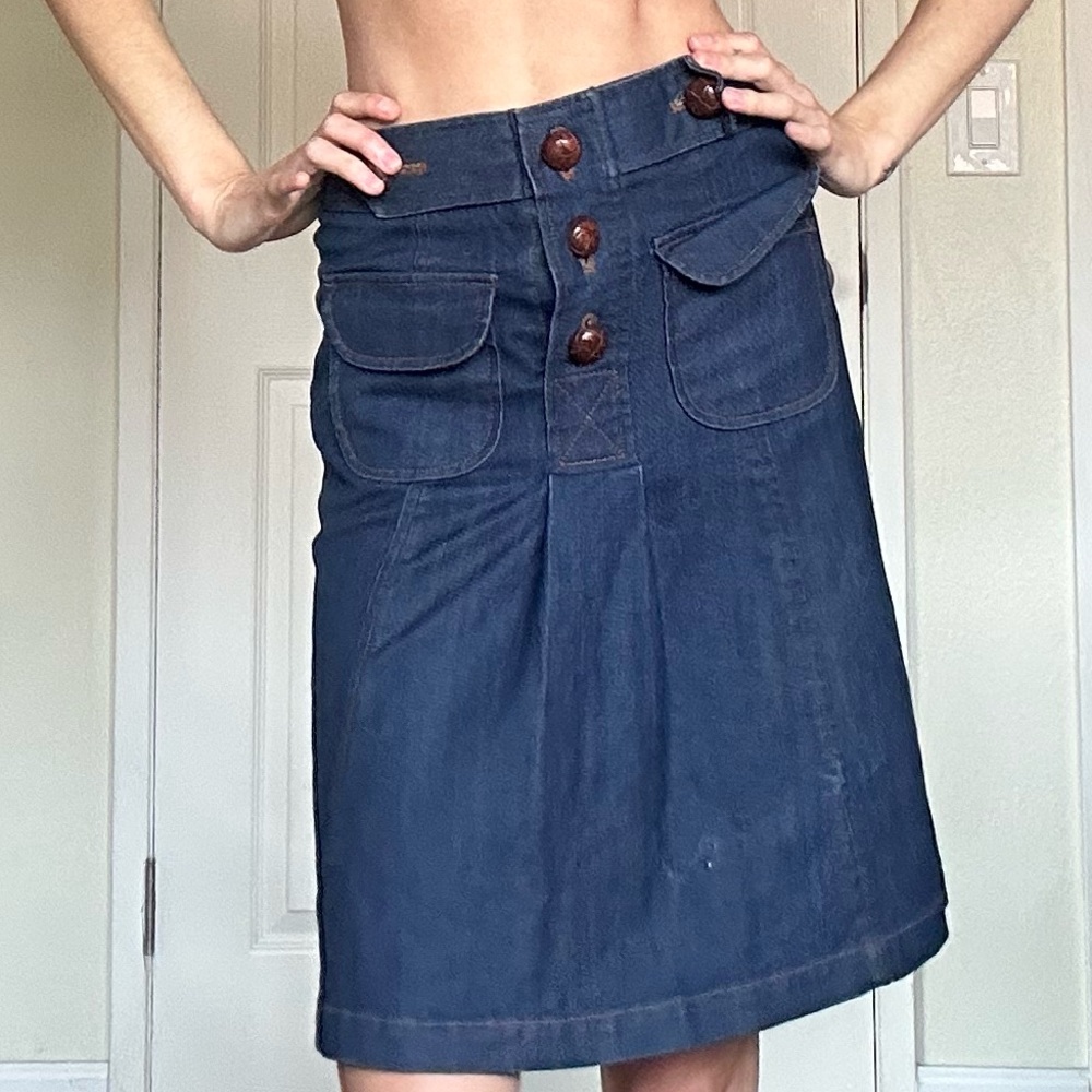 Tibi Blue A-Line Knee-Length Skirt with buttons